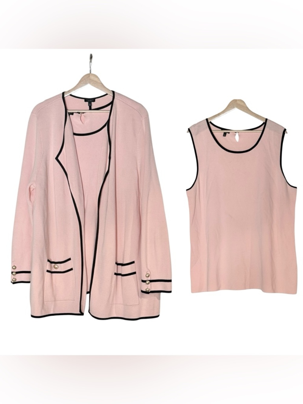 Talbots Pink Knit Blazer Cardigan Tank Sweater Set Size 2XP Gold Button Office